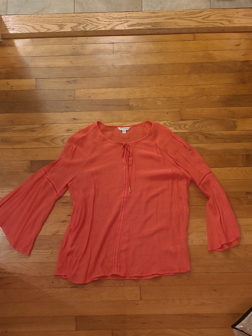 Counterparts Coral Tie-Front Bell Sleeve Blouse